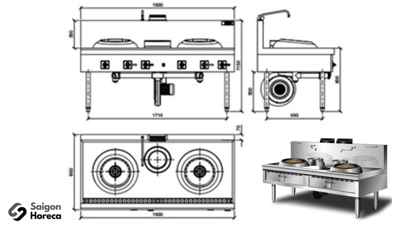 structure of double burner stove with blower