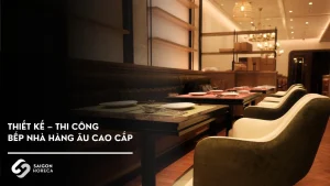 Thi công bếp nhà hàng Âu có quầy bar rượu – cách phối hợp không gian và vận hành
