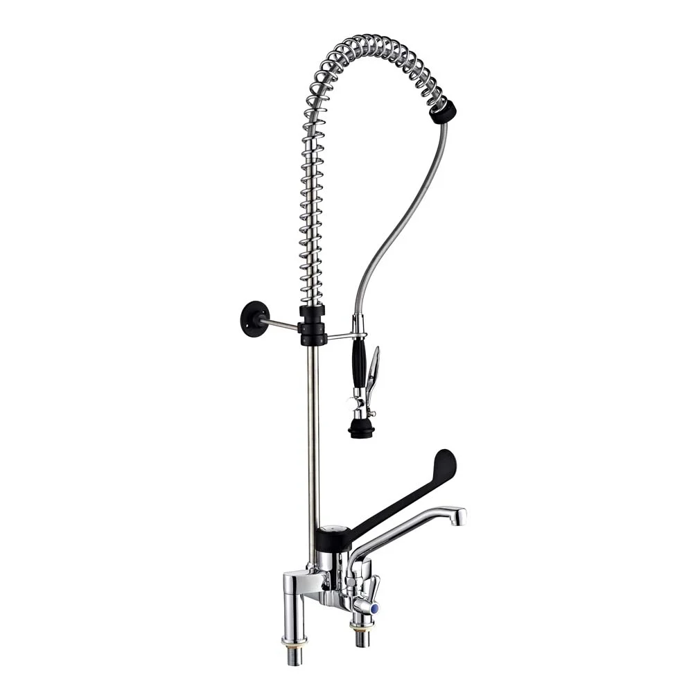 Vòi Xịt Rửa Thị Trường Châu Âu 90202 Double Hole Deck Mount Europe Mixing Pre Rinse Faucet For Commercial Use Toprinse