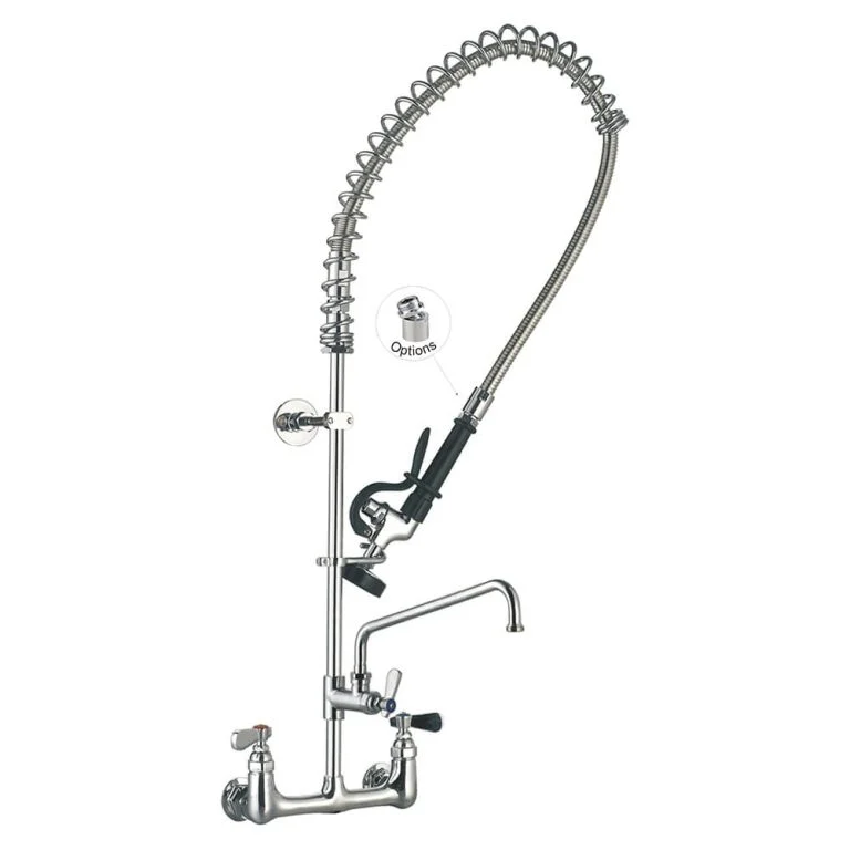Wall Mount Faucet 98002-2 8 Inches Center Wall Mount Commercial Pre-Rinse Kitchen Sink Faucet with Add-on Faucet Toprinse
