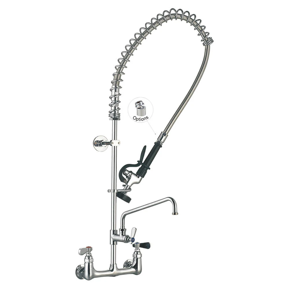 Vòi Xịt Rửa Chén Gắn Tường 98002-2 8 Inches Center Wall Mount Commercial Pre-Rinse Kitchen Sink Faucet with Add-on Faucet Toprinse