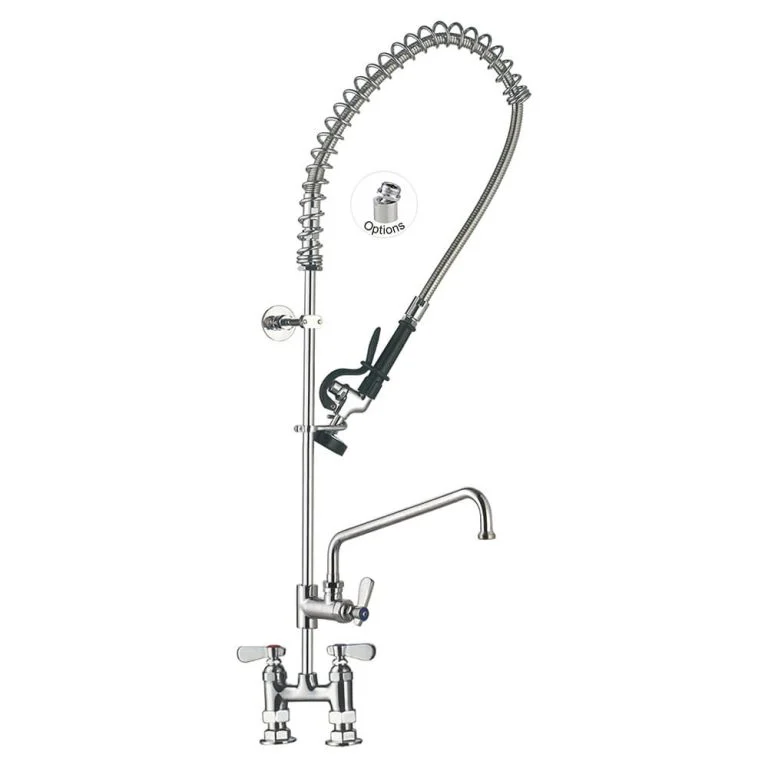 98006-2 Commercial Sink Restaurant Pre-Rinse Faucet with Add-on Faucet, 4 Inches Center, Deck mount Toprinse