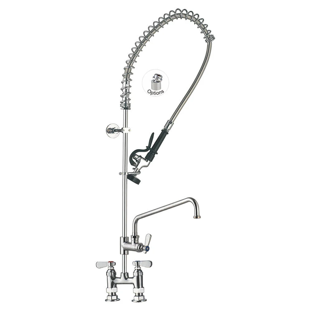 98006-2 Commercial Sink Restaurant Pre-Rinse Faucet with Add-on Faucet, 4 Inches Center, Deck mount Toprinse
