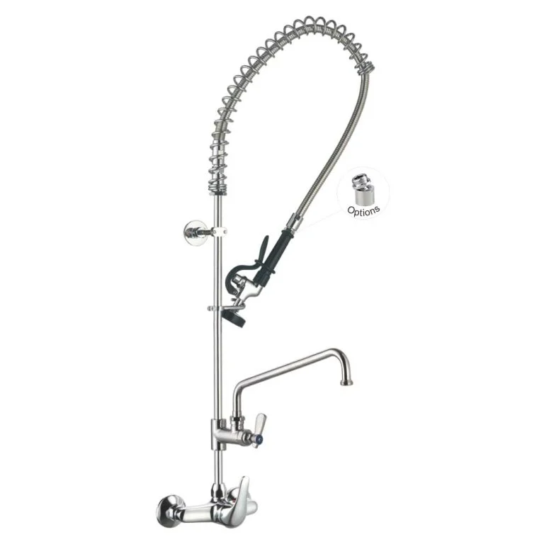 Wall Mount Faucet 98013-2 6 Inches Center Wall Mount Pre-Rinse Commercial Kitchen Sink Faucet with Add-on Faucet Toprinse