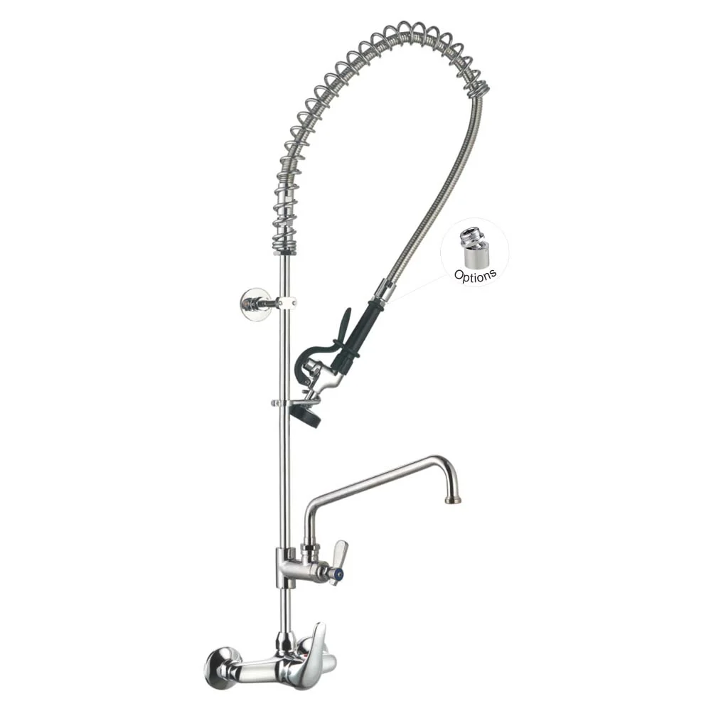 Wall Mount Faucet 98013-2 6 Inches Center Wall Mount Pre-Rinse Commercial Kitchen Sink Faucet with Add-on Faucet Toprinse