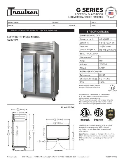 Traulsen G23010M Glass Display Cabinet
