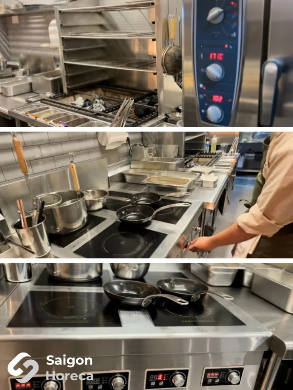 Rational Combi oven and flush stainless induction cooking line at Little Bear