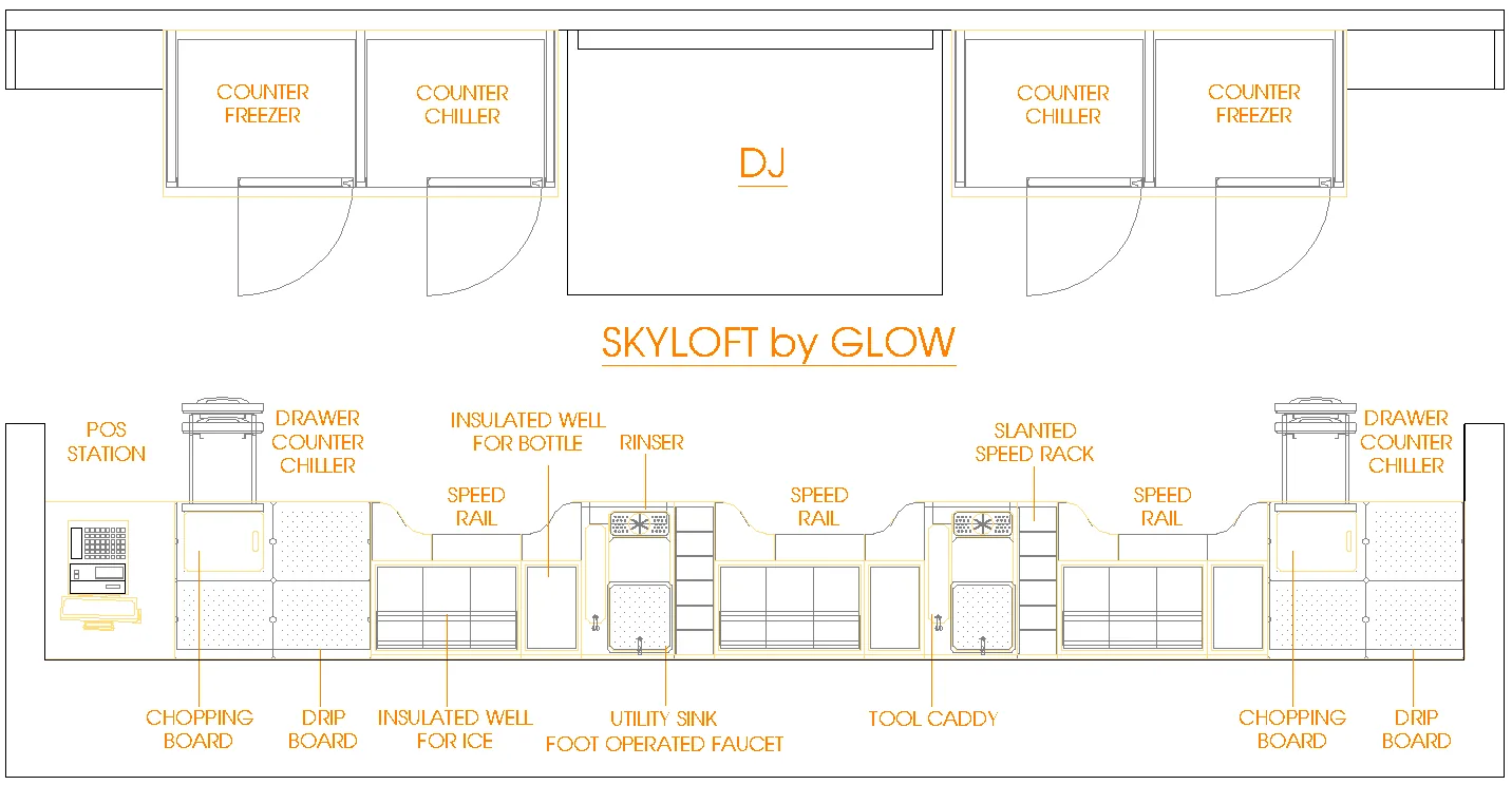 Bản vẽ bố trí thiết bị quầy bar Skyloft by Glow