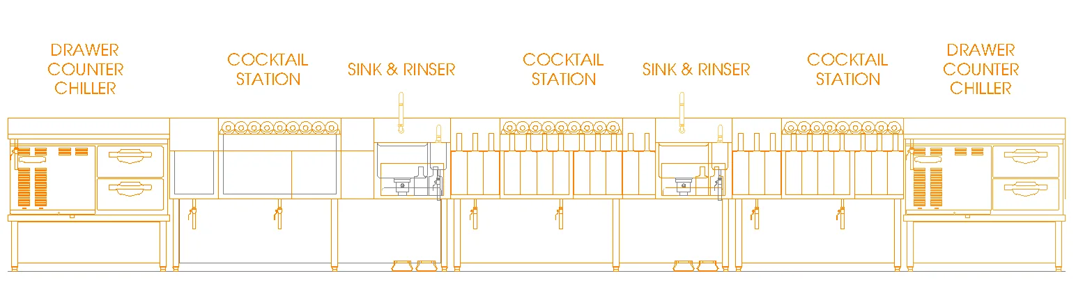 Bản vẽ mặt đứng thiết bị quầy bar Skyloft by Glow